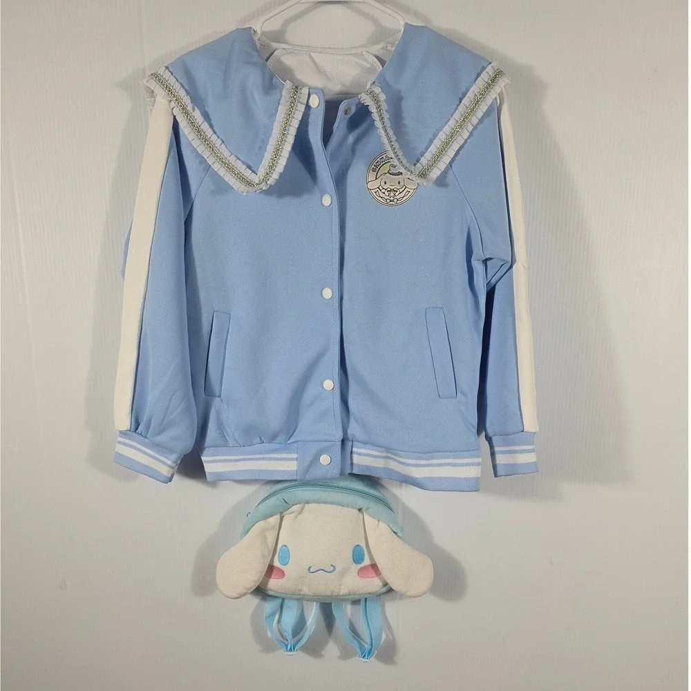 Kids Blue Sanrio Cinnamoroll Bomber Jacket Sailor Collar Lond Sleeves an a Bag - Picture 11 of 13